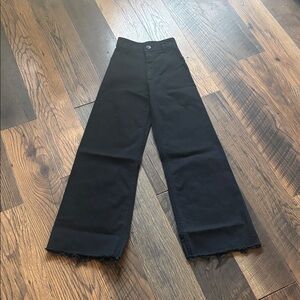 Zara Black High Waist Wide-Leg Frayed Hem Black Denim Jeans Women’s Size 0